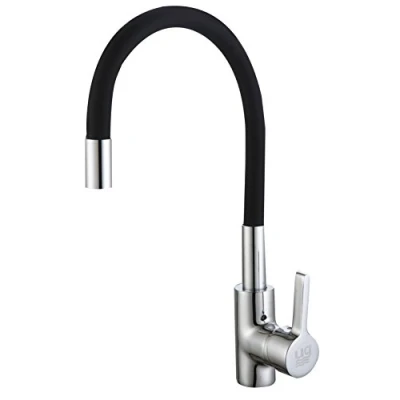 Imagen de DP Grifería GC11080 Grifo Monomando con caño Alto Flexible en Color Fregadero Modelo Caoba, Negro y Plata