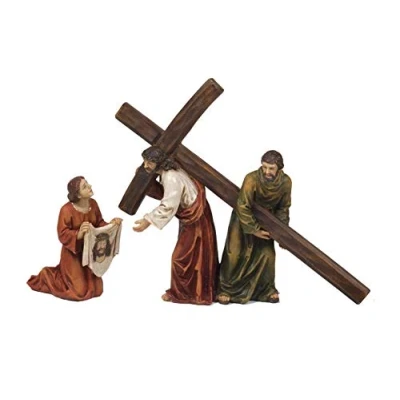 Imagen de PABEN Set de Jesús para la cruz, Verónica y Samaritano resina Belén Pascua, 16,5 x 19 cm