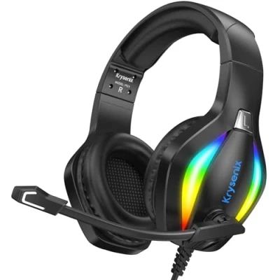 Imagen de Krysenix PG1 Auriculares Gaming para PS4/PC/Nintendo Switch/Xbox, Cascos PS5 con Micrófono, Cancelación de Ruido, Xbox One Conector 3.5 mm y luz RGB, Negro