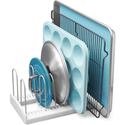 Imagen de YouCopia Storemore Soporte para sartén y tapa ajustable, color blanco