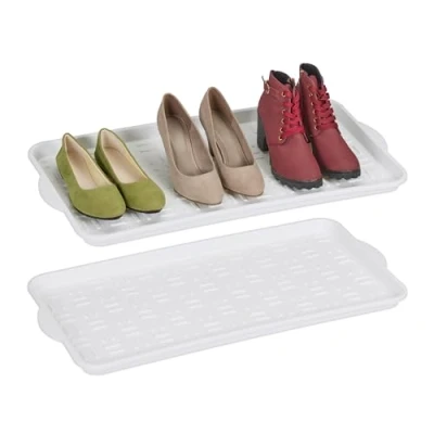 Imagen de Relaxdays Pack 2 Bandejas para Zapatos, Escurridoras Calzado, Antigoteo, Plástico, 3 Pares C/U, 3,5 x 74 36 cm, Blanco