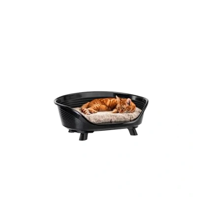 Imagen de Ferplast Cama Perro y Gato con Cojin de Algodon, Elevada Perro, para Perros Pequeños, Cesta Gato, Transpirable Antideslizante, Throne 61,5 x 45 h 26 cm, Negro