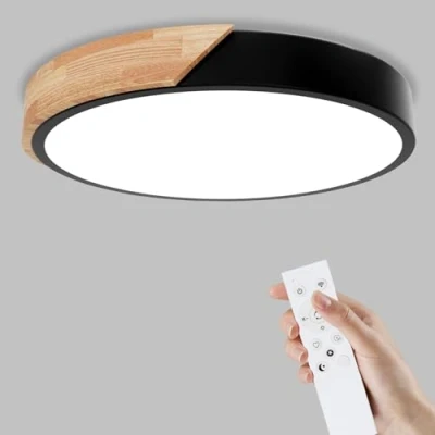 Imagen de Yexati Lámpara de Techo Regulable,24W Plafon LED con Mando a Distancia,3000K 6000K,Lampara Modernos Madera,Negro