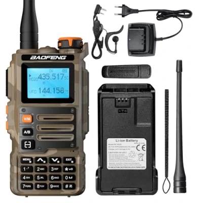 Imagen de BAOFENG K63 6W Walkie Talkie, radioaficionado portátil multibanda UHF/VHF/1,25 M, Am/FM, 2600 mAh batería, 999 Canales, Copia de frecuencia inalámbrica, repetidor inversa, Amarillo