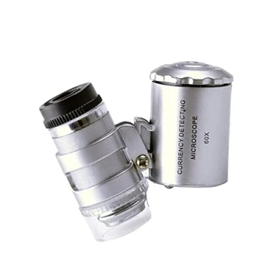 Imagen de Mini microscopio LED 60x con Lupa y Bolsillo luz LED,joyería para joyería, Diamantes, Gemas, Monedas, Grabados Fowybe