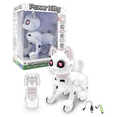 Imagen de Lexibook Power Kitty® Gato Robot Teledirigido, Inteligente Programable, Luz, Sonido, Blanco/Rosa KITTY01