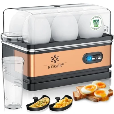 Imagen de KESSER® Cocedor de huevos eléctrico, para 1 a 6 acero inoxidable 400W y función mantener caliente interruptor tres grados coción sin BPA apto lavavajillas