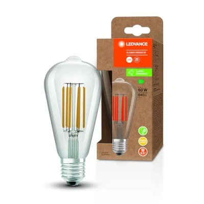 Imagen de LEDVANCE LED Stromsparlampe, Filament Edison mit E27 Sockel, Warmweiß (3000K), 4 Watt, ersetzt herkömmliche 60W Leuchtmittel, besonders hohe Energieeffizienz und stromsparend, 1er Pack