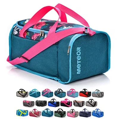 Imagen de Bolsa de Deporte Gimnasio Fitness Viaje Vacaciones Deportiva Bolso Universal con Bandolera plegada Ideal para jóvenes y Adultos, Hombre Mujer 20L 40L (Pink/Blue Flowers, 20 L)