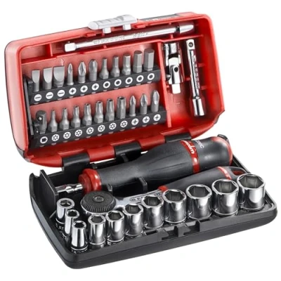 Imagen de FACOM Juego de Vasos 1/4&quot; y Puntas Atornillado, 38 Piezas, Incluye Cliquet, 6 Pans, Rallonges, Cardan, Mango Serrage, Porta Embouts, Embouts Variados, R2NANOPB