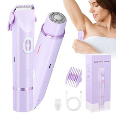 Imagen de Mapille Afeitadora Electrica Mujer, 2 en 1 Rasuradora, Impermeable IPX7 Recortadora Mujer zona Intima, Recargable Rasuradora para Cara Axilas Bikini, Uso Seco y Mojad