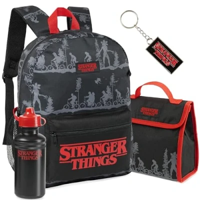 Imagen de Stranger Things Conjunto de Mochila Niño Escolar 4 Piezas, Botella Agua, Billetera, Llavero Regalos para Niños