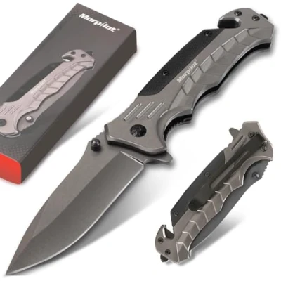 Imagen de Morpilot Navaja Plegable, Cuchillo de Acero Inoxidable con Punta Rompevidrio y Cutter Cinturón Plegable Mango para Acampar, Picnic, Caza