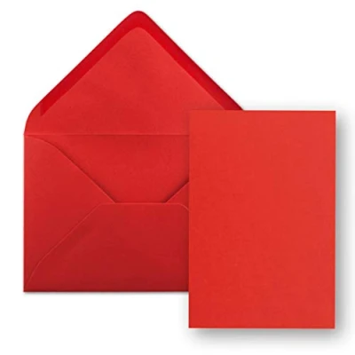 Imagen de Juego de 25 tarjetas con sobre, tamaño DIN A5, 14,8 x 21 cm, color rojo, sobres C5, 15,4 22 adhesivo en húmedo