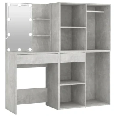 Imagen de vidaXL Tocador con LED y 2 Armarios Mueble Mesa Maquillaje Vestidor Joyas Cosmético Espejo Almacenamiento Luces Madera Contrachapada Gris Hormigón