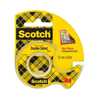Imagen de Scotch Cinta Adhesiva de Doble Cara 1 rollo en dispensador mano, 12,7 mm x 6,3 m, Transparente Adhesivo Permanente por Ambas Caras Fuerte, Duradera y Segura para Fotos
