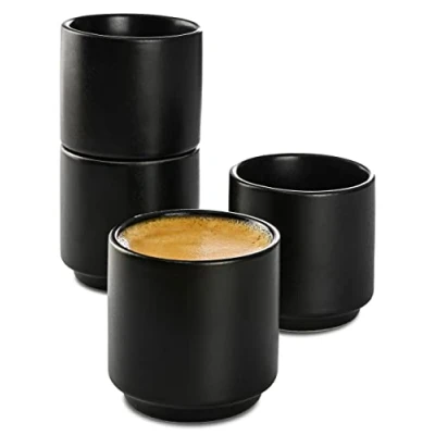 Imagen de Cosumy 4 Tazas para Espresso de Cerámica Negra Diseño Apilable Paredes Gruesas Apto Lavavajillas 70ml