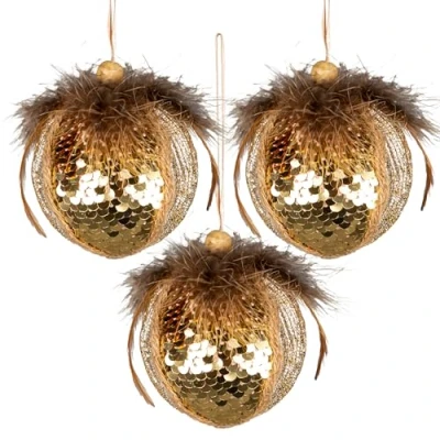 Imagen de 3 Bolas de Lentejuelas Doradas 7 cm Decoración Colgante para árbol Navidad, Adornos Decorativos Festivos, Navidad con temática Cuento Hadas