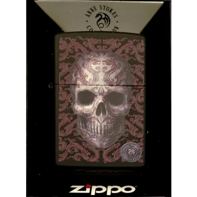 Imagen de Zippo Mechero de Bolsillo, latón, Anne Stokes, Calavera Negra Alto Pulido, Talla única