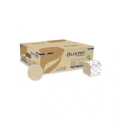 Imagen de Lucart Professional, EcoNatural 210I, Papel Higiénico Interplegado en Fiberpack, Ideal para Baños Públicos y Oficinas, 210 piezas por paquete, 10x21 cm, 40 paquetes