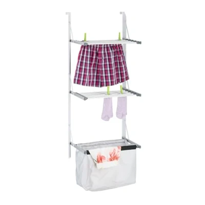 Imagen de Relaxdays Tendedero Puerta, Tenderete Colgante, Largo de Secado 3,8 m, Barras Plegables, con Bolsa Colada, Plateado, Poliéster, 125 x 47 36 cm