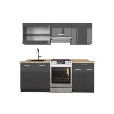Imagen de Vicco Mueble de cocina &quot;R Line&quot;, Antracita brillo intenso/antracita, 200 cm sin encimera