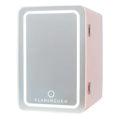 Imagen de Flamingueo Nevera Pequeña 6,5L Mini Espejo y Luz LED, 12V/220V, Función Frío Calor, Cosmeticos, Skincare, Fridge