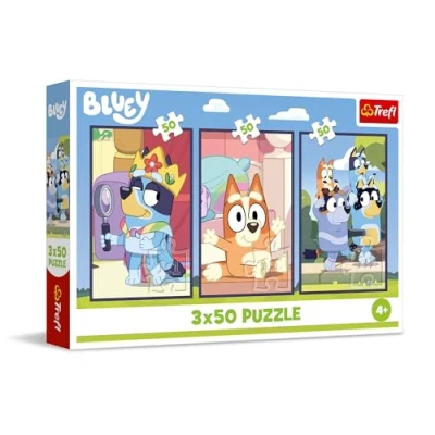 Imagen de Trefl Puzzle 3en1, Familia de Bluey 3 x 50 Piezas, Set Tres puzles para niños a Partir 4 años, Multicolor (34890)