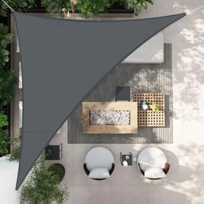 Imagen de HENG FENG Toldo Vela de Sombra Impermeable Triangular 4x4x5.65m Poliéster Protección Rayos UV Resistente para Terraza Patio Exterior Jardín Color Antracita