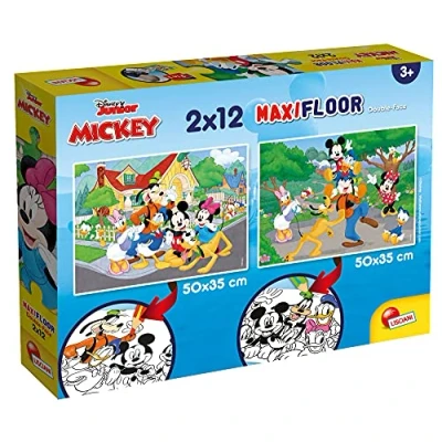 Imagen de Liscianigiochi Puzzle para niños, 2 puzles de 12 piezas en 1, Doble Cara con reverso colorear Disney Mickey 86559