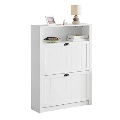 Imagen de SoBuy FSR87 W Zapatero con 2 Puertas Abatibles Estrecho Organizador para Zapatos Blanco 80 x 24 110 cm ES