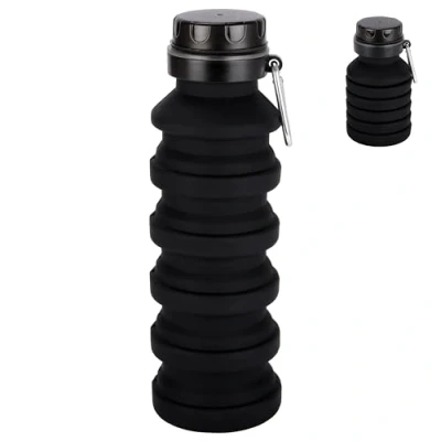 Imagen de BELLE VOUS Botella Plegable de 500 ml Vaso Silicona Negro Antigoteo sin BPA Taza Portátil Reutilizable para Viaje Camping Senderismo Gimnasio y Trail Running