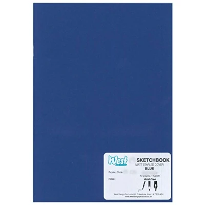 Imagen de West Design RS261957 Cuaderno de dibujo, DIN A5, grapado, 140 g, efecto mate, color azul, ideal para dibujar y escribir