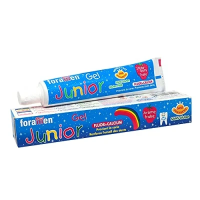 Imagen de Pasta de Dientes Infantil con sabor a Fresa Junior · Fluor + Calcio que previene la Caries y Fortalece el Esmalte Dentífrico para Prevenir Sin Gluten