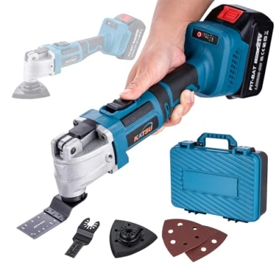 Imagen de KATSU FIT BAT 21V Multiherramienta Oscilante Inalámbrica Brushless Motor sin Escobillas con 3,0 Ah Batería y Cargador, 6 Velocidades, Sistema de Cambio Rápido, para Lijar, Raspar Tronzar