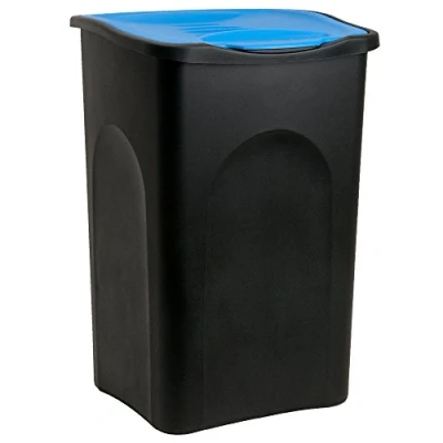 Imagen de Stefanplast Cubo de basura 50 L con tapa extraíble fácil limpiar basurero para cocina Negro Azul Plástico 56x37x39cm