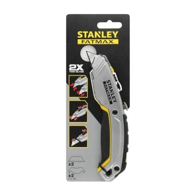 Imagen de STANLEY Fatmax Cuchillo Retráctil 2 en 1, Seguridad, Cambio Instantáneo, Incluye 4 Hojas, Compatible Estándar, Diseño Ergonómico, 0 10 789 1