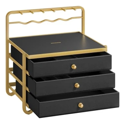 Imagen de SONGMICS Joyero de 3 Niveles, Caja Organizadora Joyas, Almacenamiento Abierto, Estante Colgante, para Tocador, Marco Metal, 20,5 x 22,7 23,5 cm, Idea Regalo, Negro Tinta JBC168B01