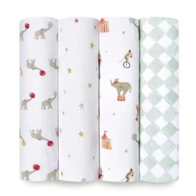 Imagen de aden + anais Essentials Manta de Muselina para bebé Disney, Envolver recién Nacidos, 100% algodón, Paquete 4, Circo Elefante
