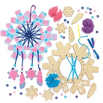 Imagen de Baker Ross FE894 Kits de Manualidades Atrapasueños Madera Copo Nieve Paquete 4, Kit Madera, Arte y Navidad para los Niños