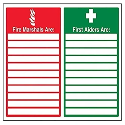Imagen de vsafety 13046bf s señal de equipo, Fire Marshals/primeros auxilios con espacios en blanco,&quot; autoadhesivo, paisaje, 400 mm x 300 mm, verde/rojo