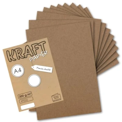 Imagen de papel natural ambiental BROWN DIN A4 50 hojas material muy resistente 250 g/m² cartón panel kraft 210 x 297 mm Ideal para artesanías, tarjetas, invi