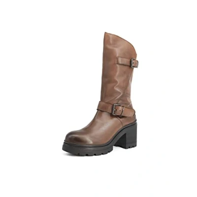 Imagen de QUEEN HELENA Botas Moteras de Cuero Tacón para Mujer QH22L267 marrón, 38 EU
