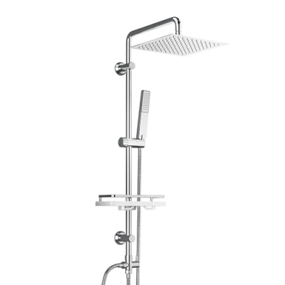 Imagen de Görbach Columna Ducha sin Grifo de Hidromasaje Set Completo Acero Inoxidable 304 Barra Altura Adjustable con Alcachofa Mano,Estante y Cabezal Lluvia 20x20cm.