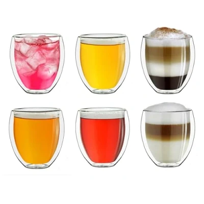 Imagen de Creano Conjunto de 6 Vidrios Térmico XXL Doble Pared Bellied, Gran Vidrio Borosilicato Resistente al Calor, para Café y Té 400ml