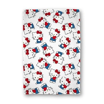 Imagen de manta de forro polar con licencia oficial Hello Kitty, diseño Heartheld, súper suave y cálida, perfecta para dormitorios adolescentes, camping fiestas pijamas, tamaño 100 x 150 cm,