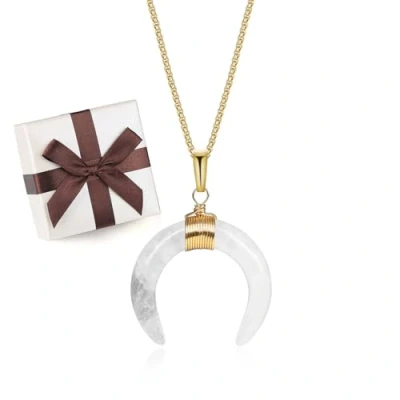 Imagen de COAI Collar para Mujer con Colgante Doble Cuerno Luna Creciente de Cristal Cuarzo