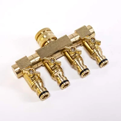 Imagen de UPP conector distribuidor de agua para Manguera, Grifo jardin, 4 vias, 1/2&#039; + 3/4&#039; I válvula, llave paso cuatro vias Adaptador divisor bifurcador cuadruple vía riego (10.5x10x4cm)