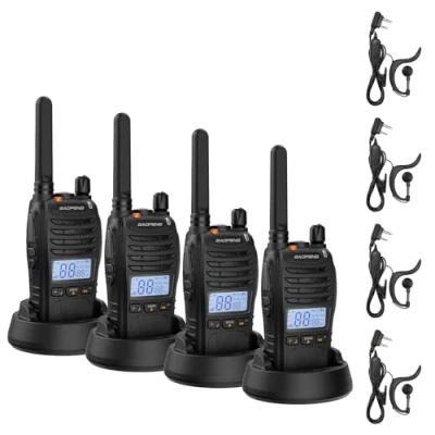 Imagen de BAOFENG BF 88ST Pro PMR446 Walkie Talkie, Radio bidireccional Recargable de Largo Alcance Mejorada sin Licencia con Pantalla LCD, Reloj Dual VOX, Cargador Escritorio y Auriculares, Paquete 4