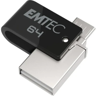 Imagen de EMTEC Memoria USB 2.0 de 64 GB, Doble T260B, Sistema acople Giratorio 360, Velocidad Lectura, 15 MB/s máximo, Escritura, 5